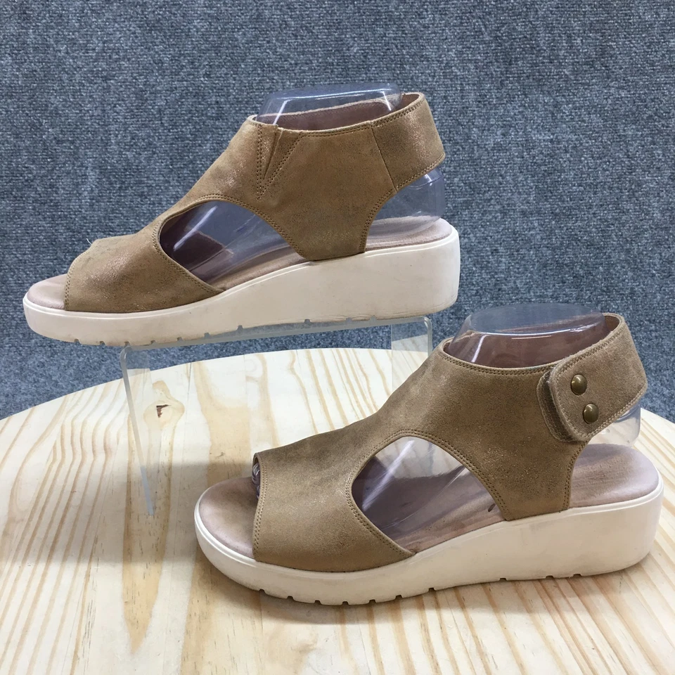 Sandalias Johnston & Murphy para mujer 8 M Camilla correa en T marrón tacones de cuña 78-40697 Foto 3 de 4