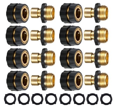 3/4 Inch Garden Hose Quick Connector Male Female Fittings - 8 Sets
