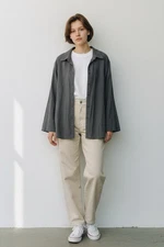 CROFT & BARROW WOMENS SIZE 3X GRAY BLACK COLLARED BUTTON DOWN LONG SLEEVE