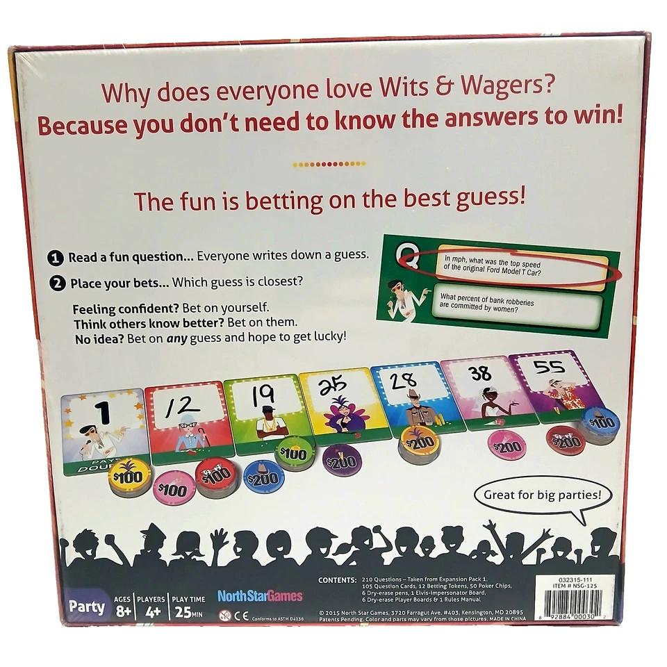 New Party Edition Wits & Wagers Family Award Winning Party Game- Factory Sealed - Image 2 of 3