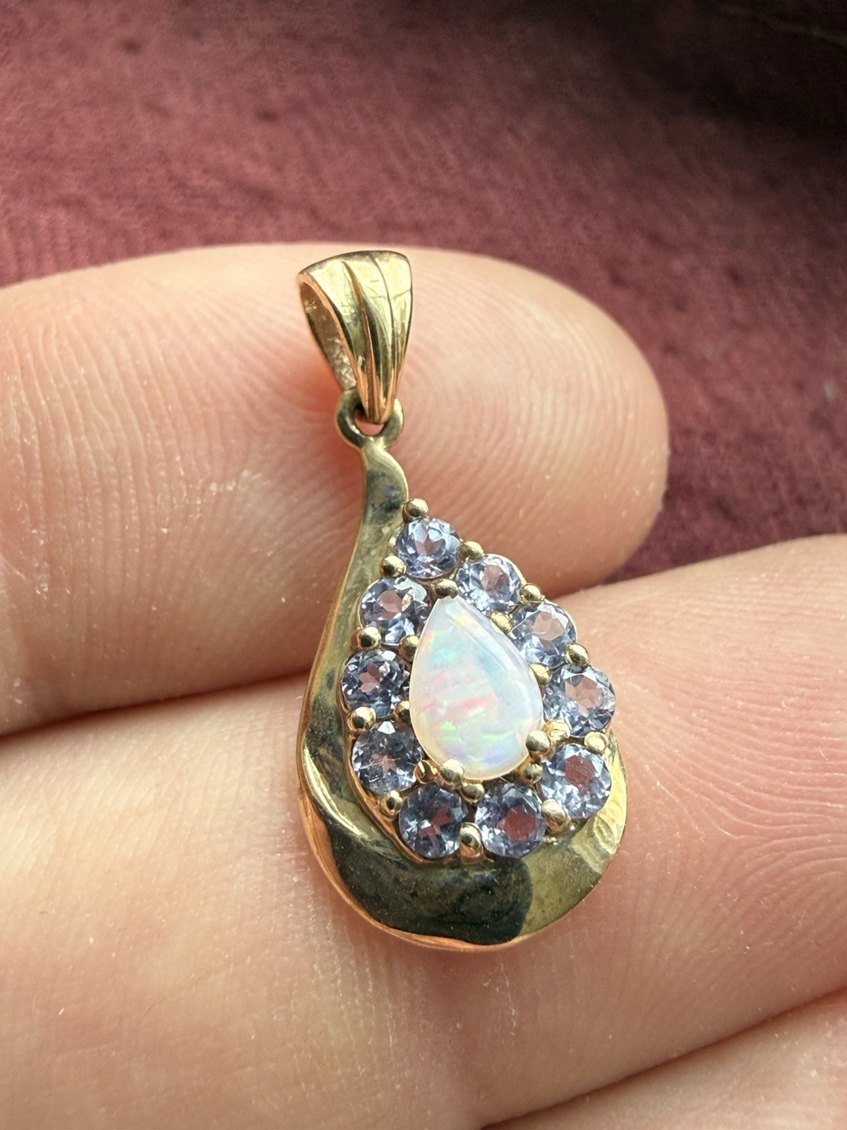 Solid 10k Yellow Gold Charm Pendent Opal Tanzanit… - image 8