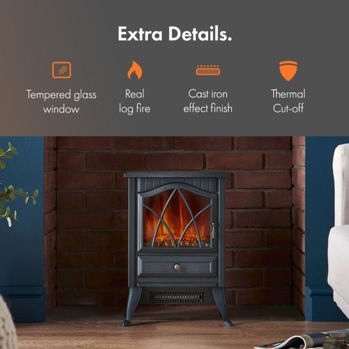 1850W Electric Black Small Stove Heater Freestanding Fireplace Log Fire Effect - Picture 5 of 8