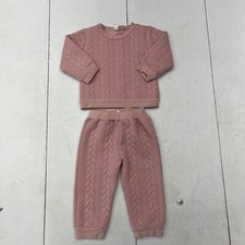 Pink Two-Piece Sweat Suit Outfit Sweater Sweatpants Cable Knit Baby Girl 12-18MO
