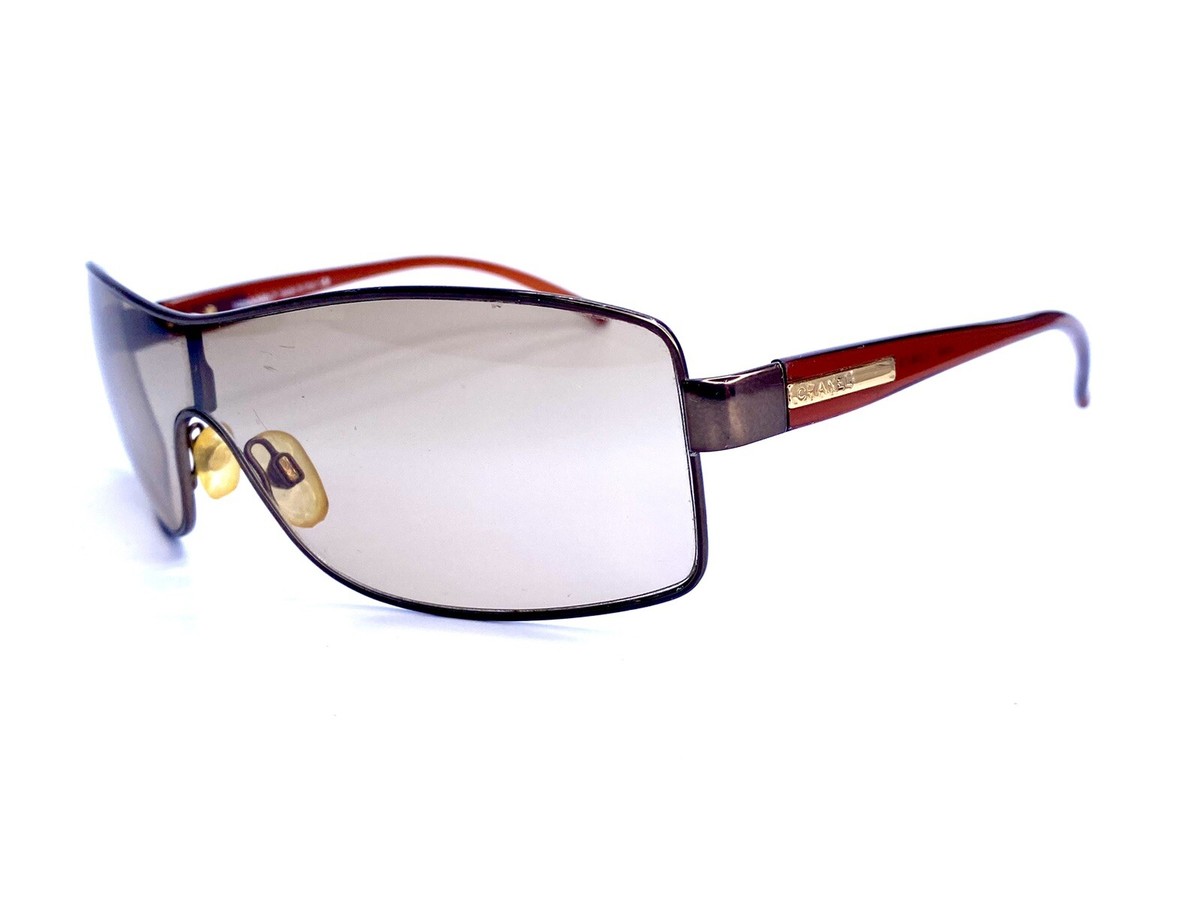 VTG CHANEL Brown Rectangle Wrap Sunglasses Made in Italy Y2K