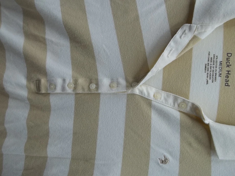 Camisa polo a rayas beige Duck Head para mujer talla M 8 botones manga larga Foto 4 de 4
