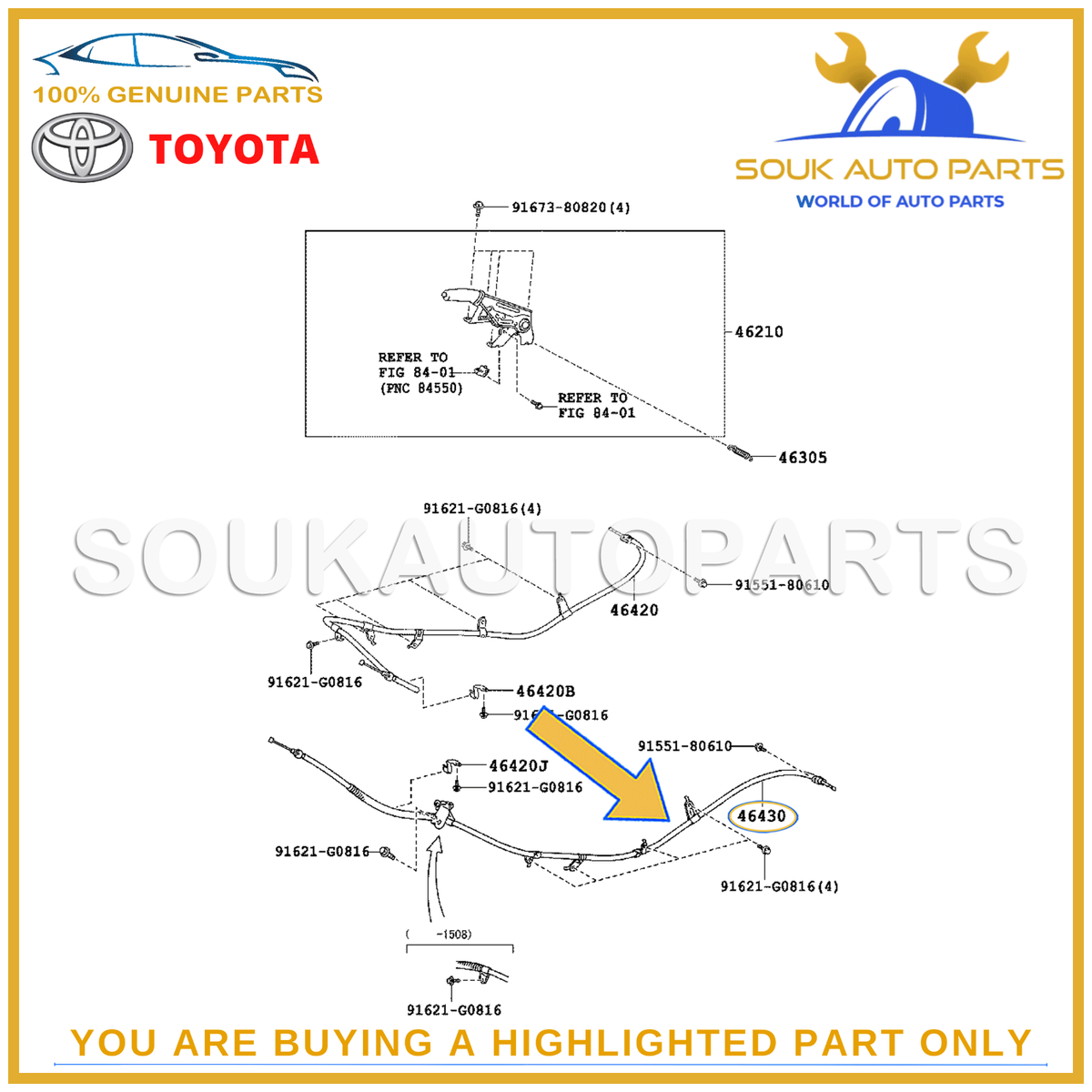 46430-60030 Genuine Toyota CABLE ASSY, PARKING BRAKE, NO.3