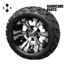 12" Machined/Black ‘Vampire’ Golf Cart Wheel and Tire Combo - Set of 4, includes