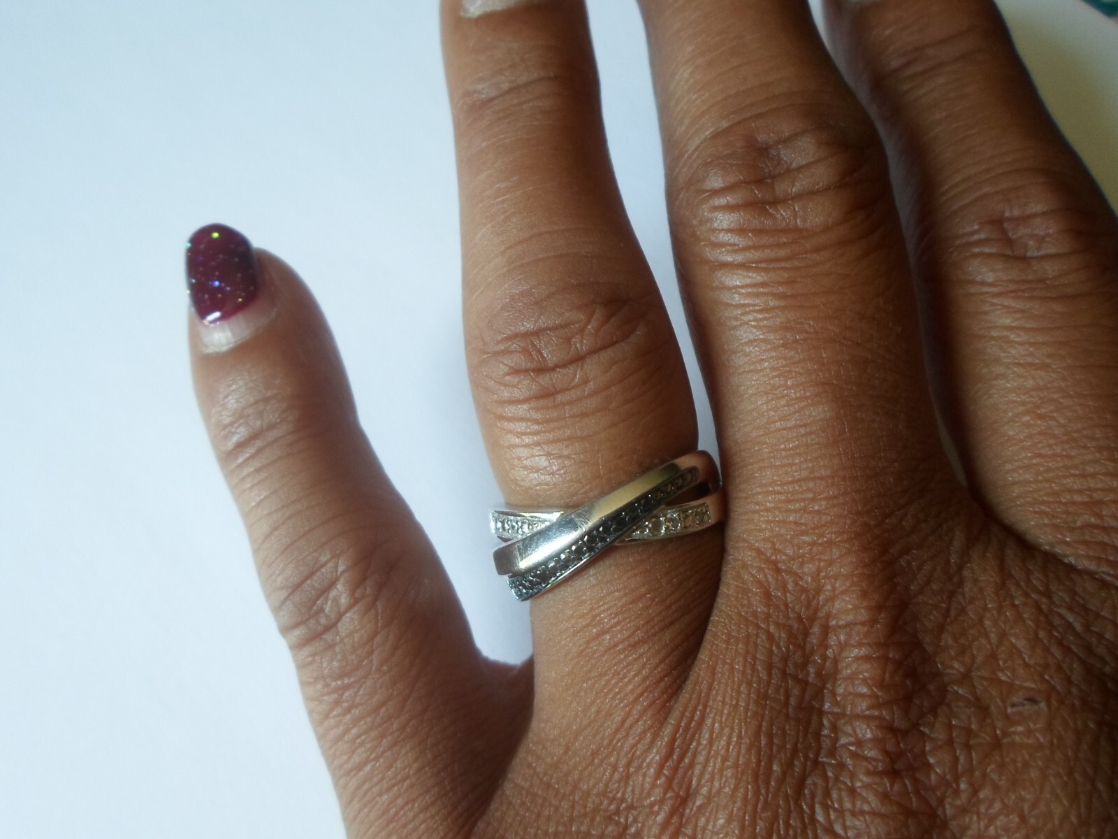 solid silver ring, interlaced, white and black zi… - image 1