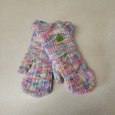 Pink multi color fleece lined upcycled sweater mittens size large (11)