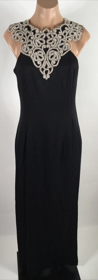 Vestido Negro De Colección Años 80 Cuello Perlado Vaina Fiesta Baile de graduación Noche Loralie Gótico Punk 10 Foto 3 de 4