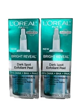 LOT OF 2 L'Oreal Bright Reveal Dark Spot Exfoliant Peel .84 oz 25% AHA+BHA+PHA