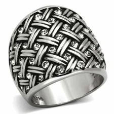 TK1007 - High polished (no plating) Stainless Steel Ring with Top Grade Crystal