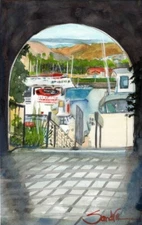 Ventura Harbor Original Painting - California Nautical Marina SandraWatercolors™