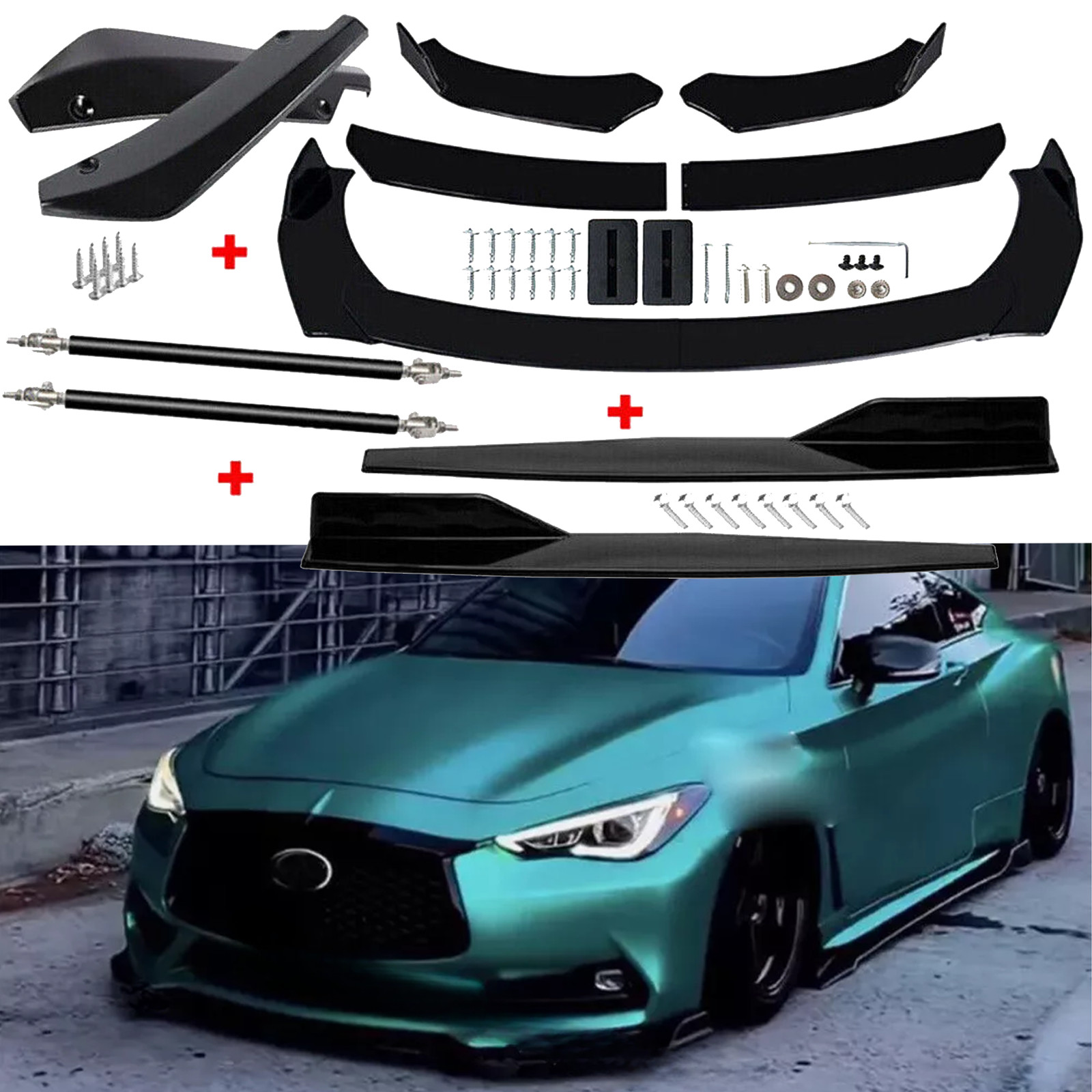 For Infiniti Q60 Front Rear Bumper Lip Spoiler Body Kit Splitter Side Skirt