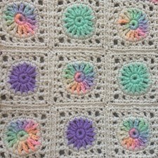 Afghan Baby Granny Square Blanket Crochet Sunburst Pastel Throw 48 x 39