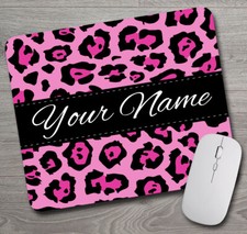 PINK LEOPARD Print Personalized Custom  Mouse Pad / Mousepad  Your Name - Gift