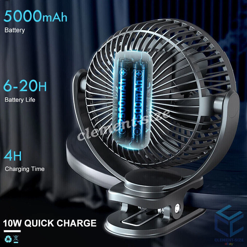 Opolar 5" Rechargeable Portable Fan 3 Speeds 5000mAh Clip 360 Degree Rotation - Image 4 of 4