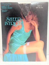 VTG Sheer Intrigue Lace Top Thigh Highs Stockings Sz. A Black NIP