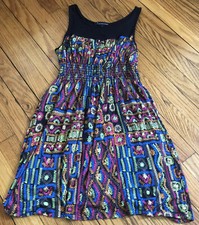 ✨ FOREVER 21 Womens Black / Colorful Size Small Stretchy Empire Dress, Tribal ✨
