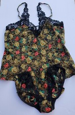 Vintage Silkscreen 100 Silk Camisole Panty Set Size Medium Floral Paisley Black