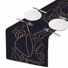 Table Runner Coffee Cup Beans Linear PrintCotton Linen Table Runner Decoratio...