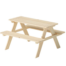 Children's Outdoor Seating Set, 2 Benches with Table, Natural Solid Wood, Picnic