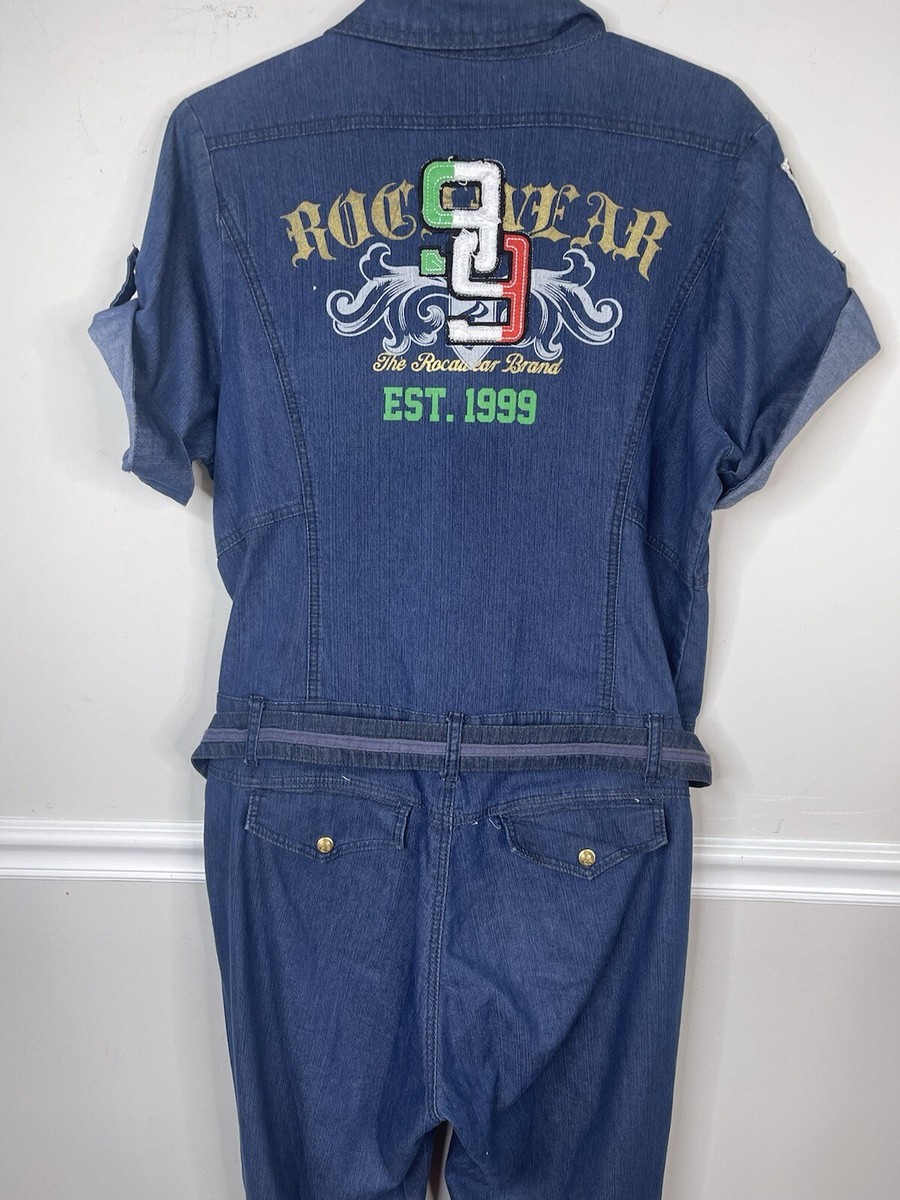 Vintage 1999 Rocawear Hip Hop stretch Denim Jumpsuit Womens 1X Y2k
