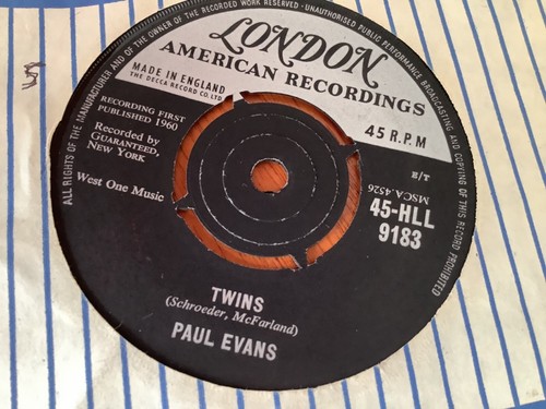 Paul Evans London ex 45 1960 Twins / brigade of broken hearts fully playgraded