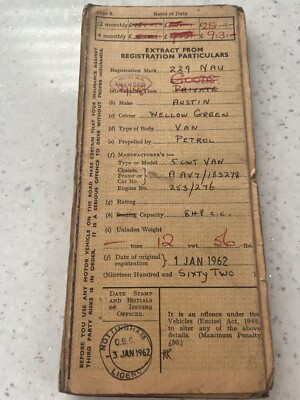 Mini van car log book RF60 memorabilia collectors item man cave