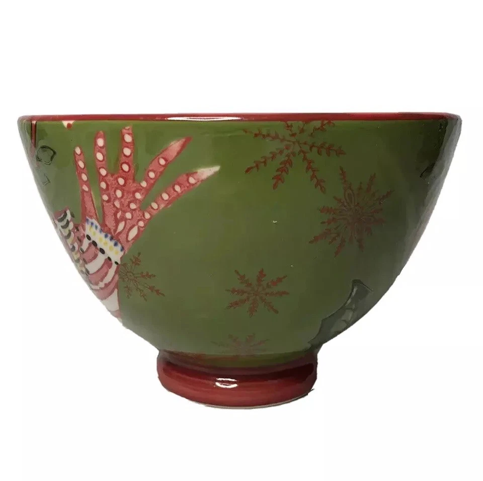 Kate McRostie Handpainted Ceramic Bowl Dish Bird & Holly Creative Co-Op Holiday - Image 4 of 4