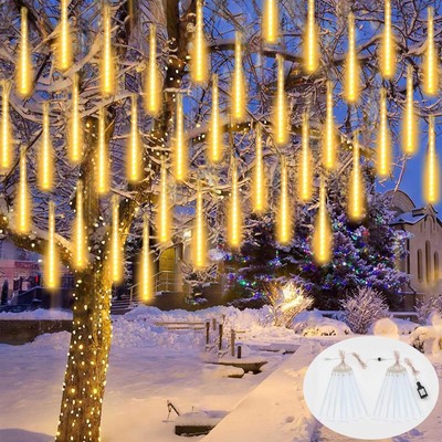 2-Pack Extendable Meteor Shower Christmas Lights Outdoor, Waterproof 16 Tubes...