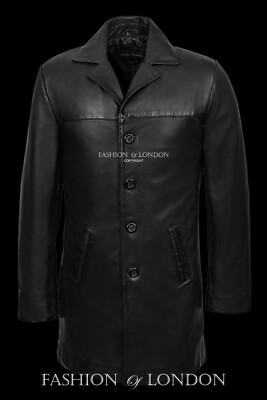 Herren METROPOLITAN Schwarz Lammleder Klassisch Echt Leder Jacke Blazer Reefer Mantel