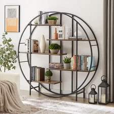 Round Bookcases 5-Tier Metal Bookshelf with Open Shelves and Metal Frame