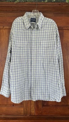 Wrangler Men's 2XLT Plaid Cotton Button-Up Shirt Green Blue White Pockets