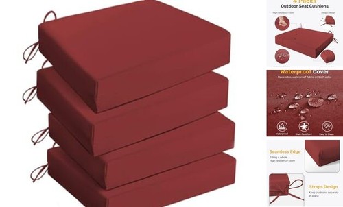 Outdoor Stuhlkissen 4er Pack, wasserabweisende Terrassenkissen mit Bindebändern,