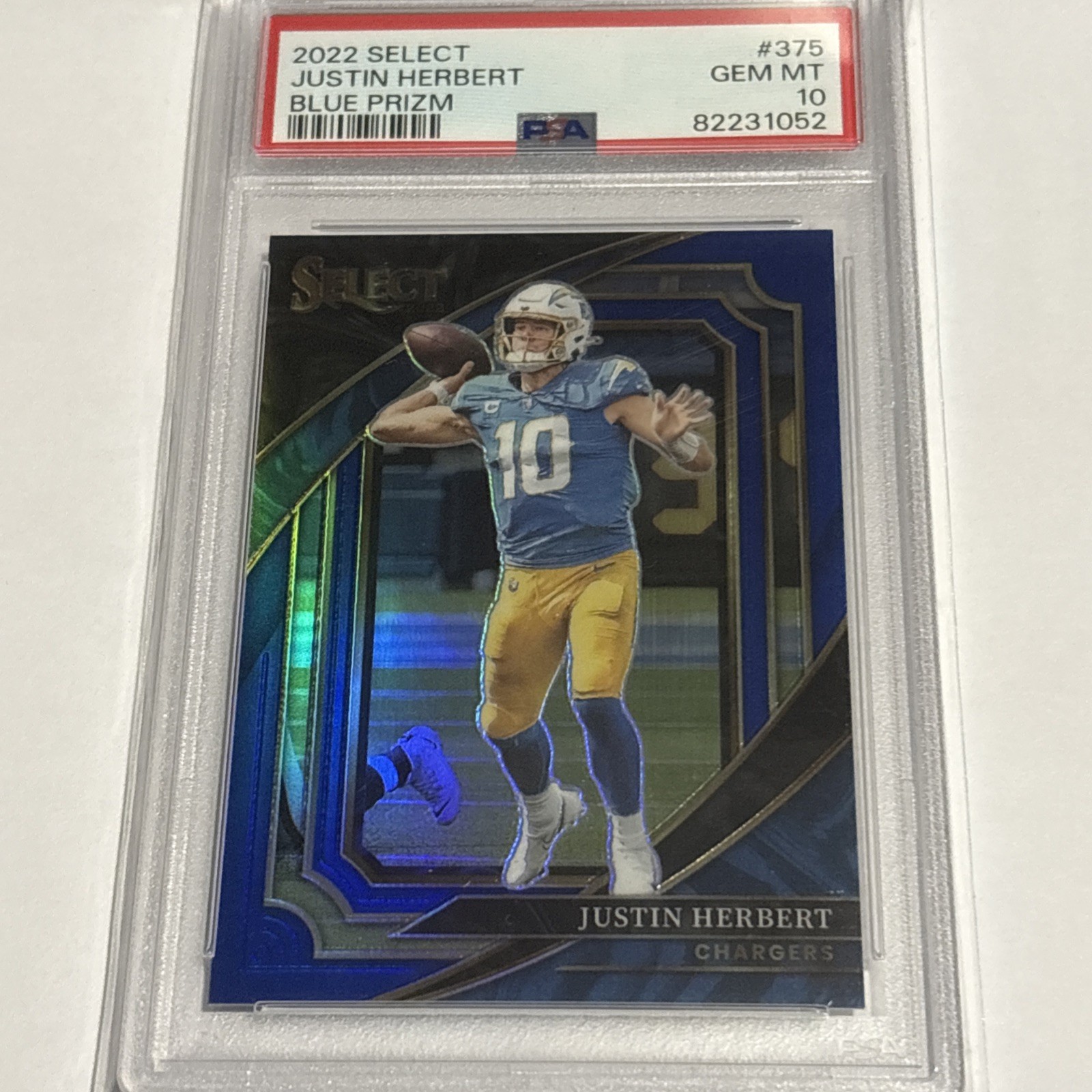 2022 Panini Select #375 Justin Herbert Blue Prizm #d/99 -PSA 10 Gem Mint - Pop 5