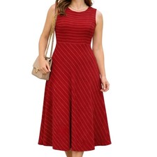 Talbots Women's Pure Silk Striped Midi Dress Size 14 Sleeveless Classic Work