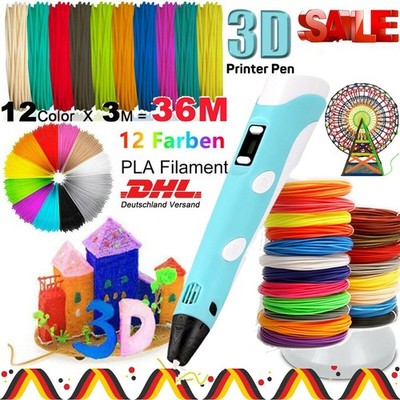 Kinder 3D Stifte Set 3D Druckstift mit 12Farben 120ft PLA Filament Geschenk ~