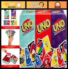 UNO Card Game with 2 Expansion Packs  Storage Tin - Fun Family Card Game