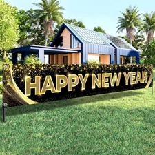 KatchOn, Happy New Year Banner 2026, Large - 120x20 Inch, Black and Gold 