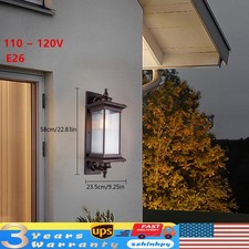 E26 Outdoor Wall Light Fixture Large Exterior Porch Light w/Seeded Glass Shad