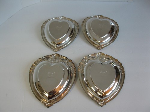 4 Wallace Baroque Silver plate Heart Bon Bon Candy/Nut Trinket Dishs #727 - Picture 7 of 8