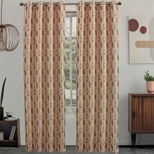 Dinah Leaf Metallic Jacquard Embroidery Window Panel, Red, 55x84 Inches