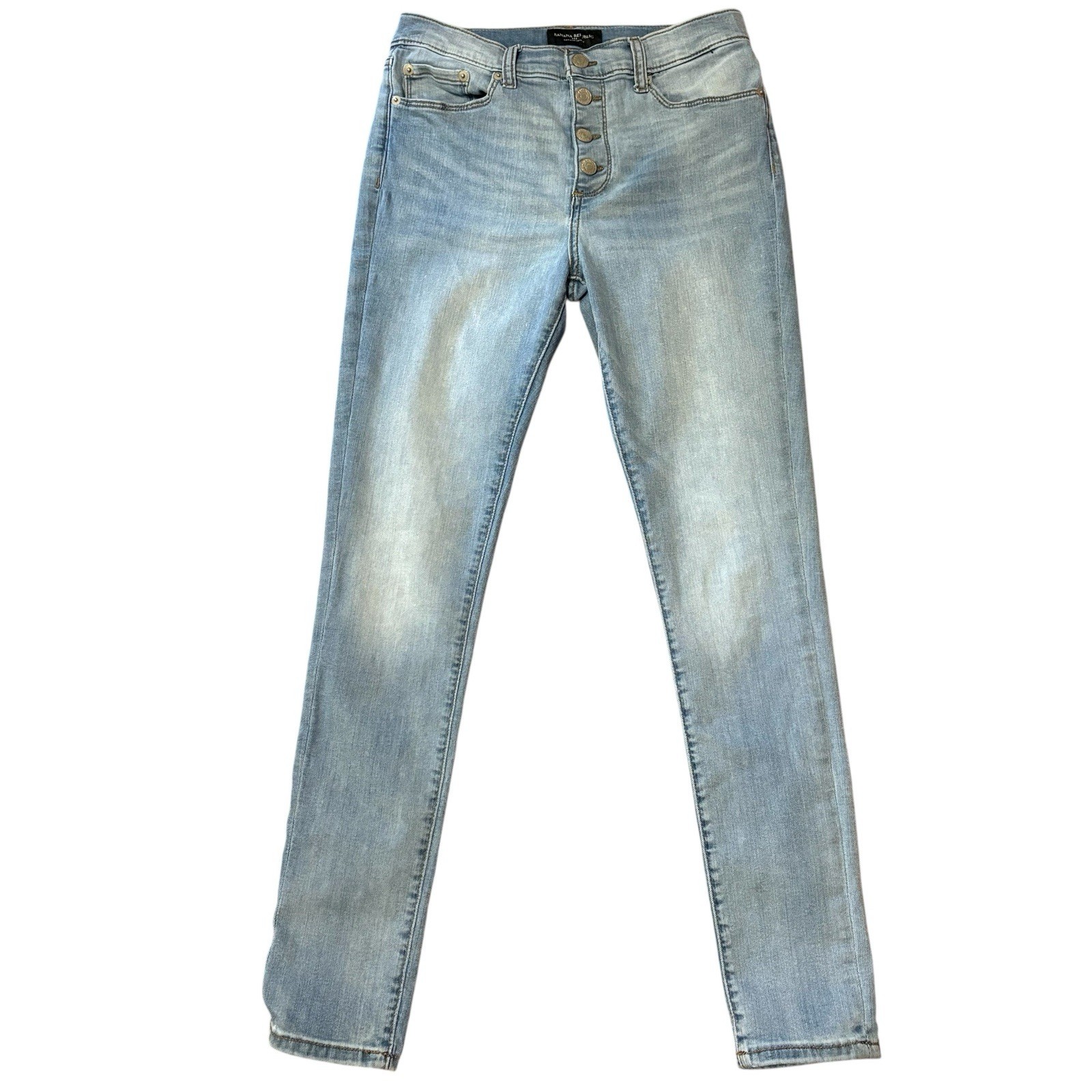 Banana Republic Women's Skinny Jeans Size 4 Blue Button Front High Rise Stretch