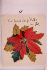 1940s Embossed Die-Cut Poinsettia Christmas Card Mother Dad