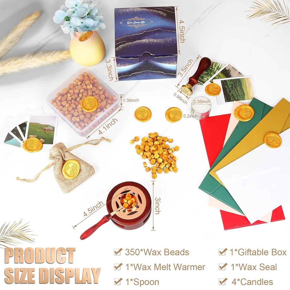Kit de sellos de cera - Juego de 357 piezas con cuentas de cera, sello de sello, calentador, cuchara, vela Foto 2 de 4