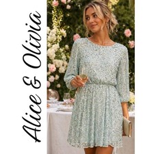Alice + Olivia Sequin Mini Dress NWT Size 4 Open Back Venus Blue Party Cocktail