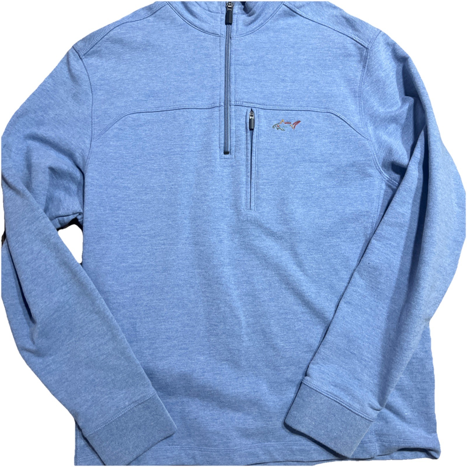 Greg Norman for Tasso Elba Mens Medium Blue Quarter Zip Pullover Shark Logo