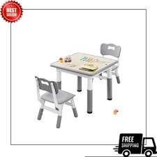 Adjustable Kids Table 2 Chairs Set for Ages 2 8, Non-Slip Activity Table
