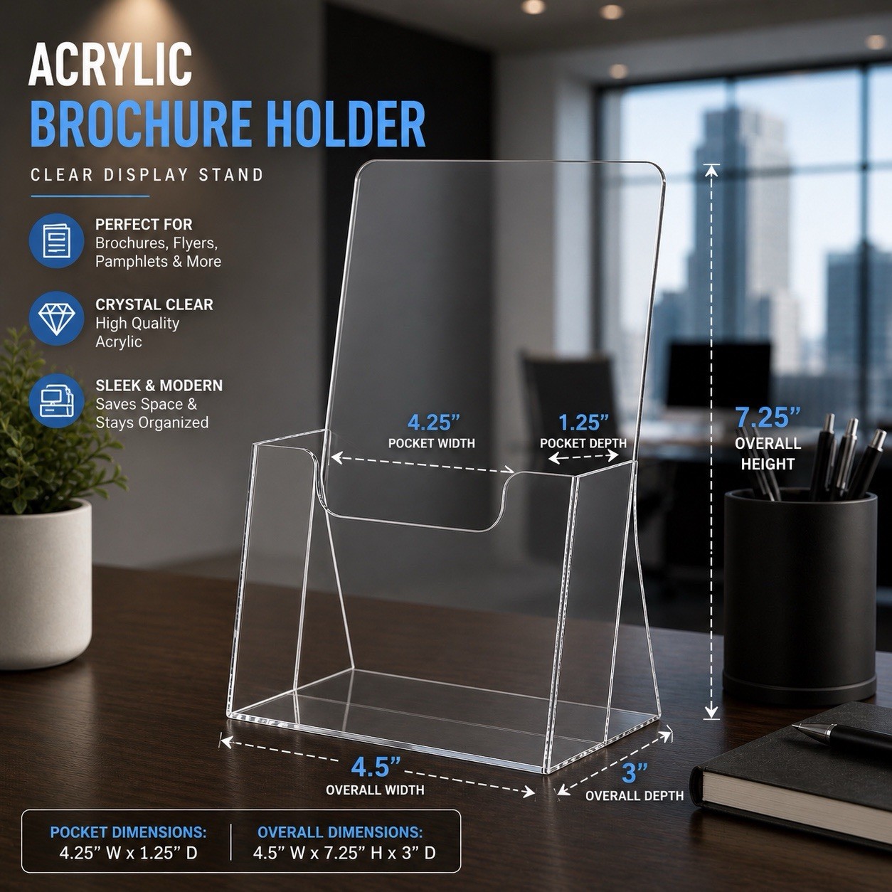 Clear acrylic Brochure Holder Display Stand 4 X 6 flyer Pamphlet Desk Holder